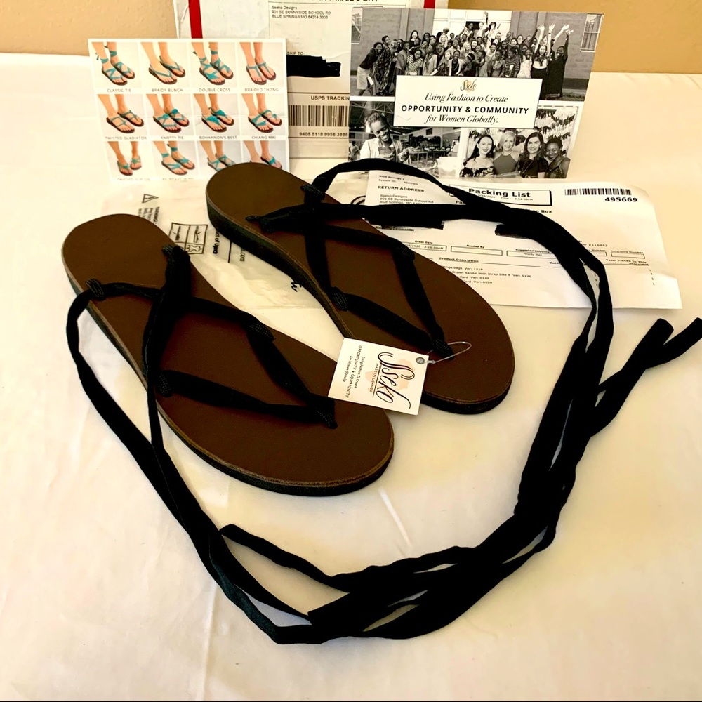 NIB Sseko Brown Leather Ribbon Sandals